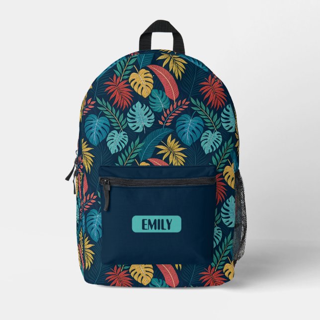 Boho Tropical Leaves Backpack Bedruckter Rucksack (Vorderseite)