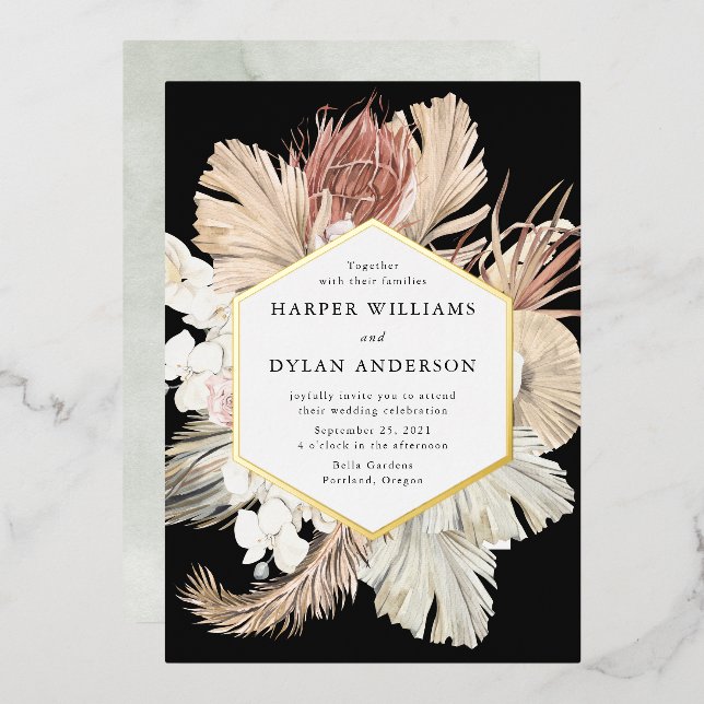 Boho Tropical Liebe Wedding Gold Folieneinladung (Vorderseite/Rückseite)