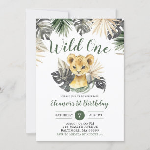 Boho Tropical Lion Cub Boy Wild One Birthday Einladung