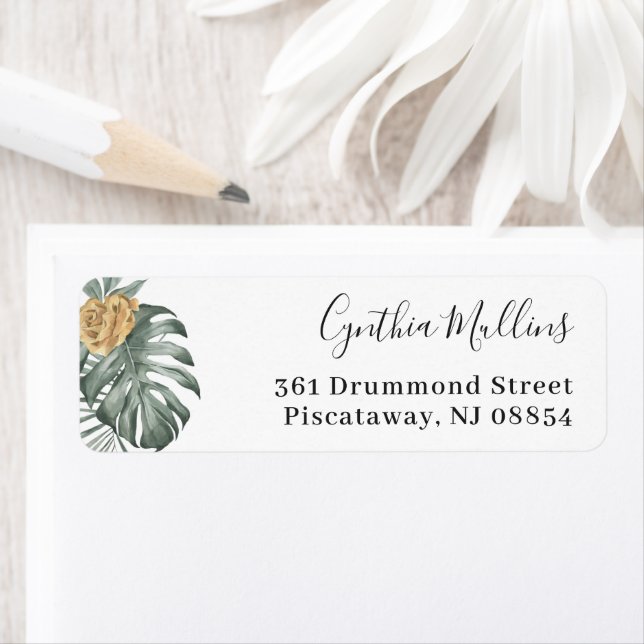 Boho Tropical Monstera Blätter Rücksendeadresse (Insitu)