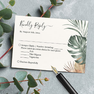 Boho Tropical Monstera Blätter Wedding RSVP Karte
