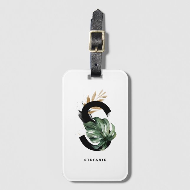 Boho Tropical Montera Letter S Monogram Bridesmaid Gepäckanhänger (Vorderseite Vertikal)