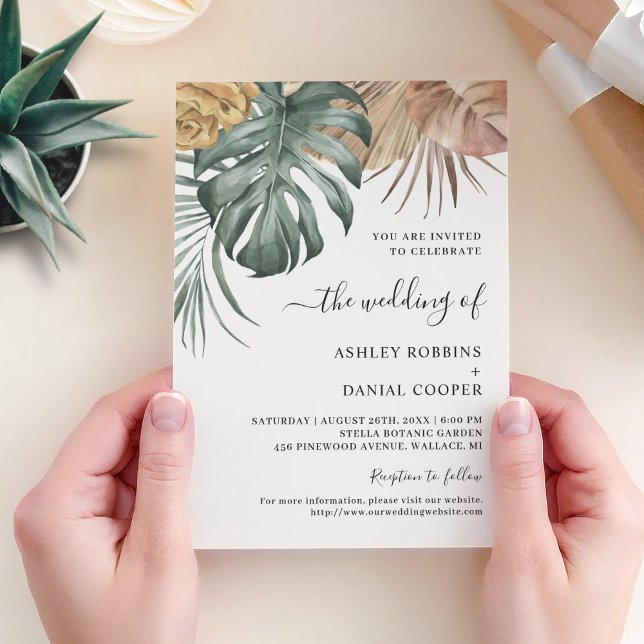 Boho Tropical Oasis Blätter Wedding Einladung (Von Creator hochgeladen)