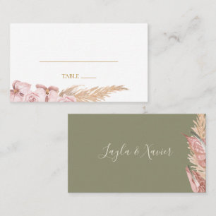 Boho Tropical Olive Green Flat Wedding Platzkarte