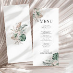 Boho Tropical Orchid & Monstera Wedding Menu Card Menükarte<br><div class="desc">Diese schöne Hochzeitskarte ist die perfekte Ergänzung zur Tropical Garden Kollektion, die Orchideen, Monstera-Blätter, Palmenfronten und Pampas-Gras in den Erdfarben Grün, Braun und Weiß enthält. Das elegante und stilvolle Design zeichnet sich durch einen Rahmen rund um den Text aus, der ihn nicht vollständig umschließt, wodurch er ein einzigartiges und modernes...</div>
