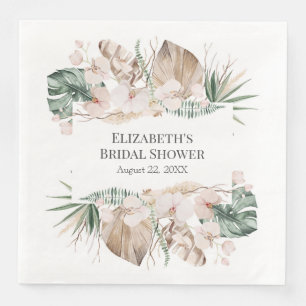 Boho Tropical Orchid und Monstera Paper Napkin Serviette