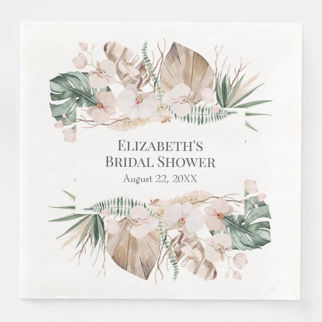 Boho Tropical Orchid und Monstera Paper Napkin Serviette (Vorderseite)