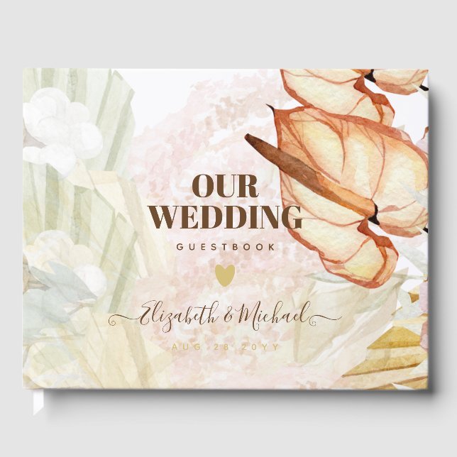 BOHO Tropical Pampas Grass Wedding Gästebuch (Vorderseite)