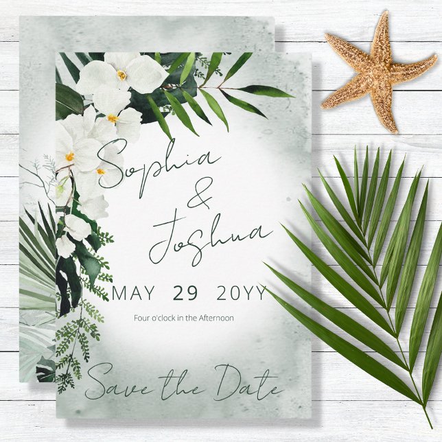 Boho Tropical Pflanze Green Watercolor Hochzeit Save The Date (Von Creator hochgeladen)