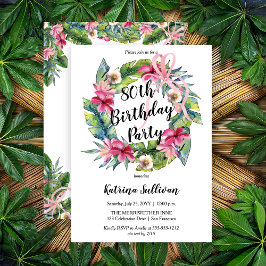 Boho Tropical Pink Floral 80. Geburtstagsparty Einladung