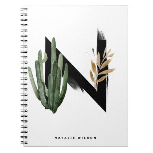 Boho Tropical Succulents Letter H Monogram Notizblock
