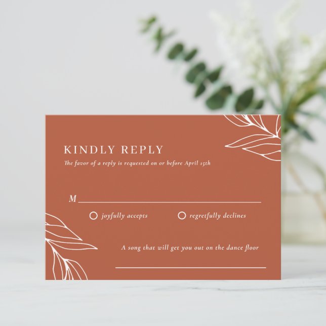 Boho Tropical Wedding RSVP Card Karte (Stehend Vorderseite)