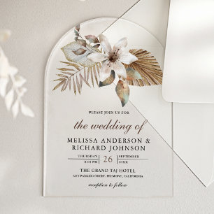 Boho Tropisch Getrocknete Palm Blumen Hochzeit Acryleinladungen