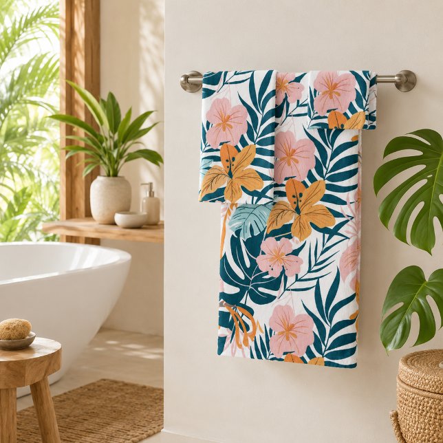 Boho Tropische Blätter Blumen Badhandtuch Set (Von Creator hochgeladen)