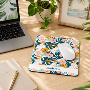 Boho Tropische Blätter Blumen Mousepad
