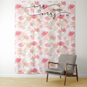 Boho-Tropische Blumige Hochzeitsfoto für Mr. und M Wandteppich