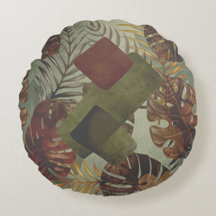 Boho tropische Monstera Palmenblatt 70er Jahre Som Rundes Kissen