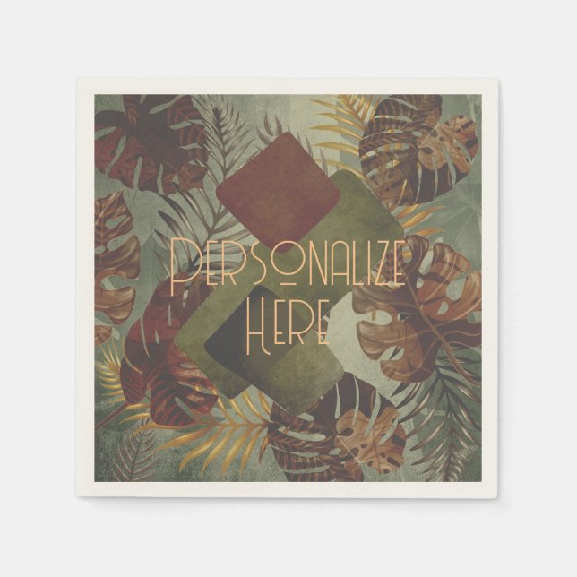 Boho tropische Monstera Palmenblatt 70er Jahre Som Serviette (Vorderseite)