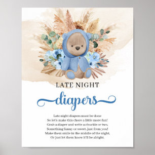 Boho tropische Teddy Bär Spate Night Diapers Spiel Poster