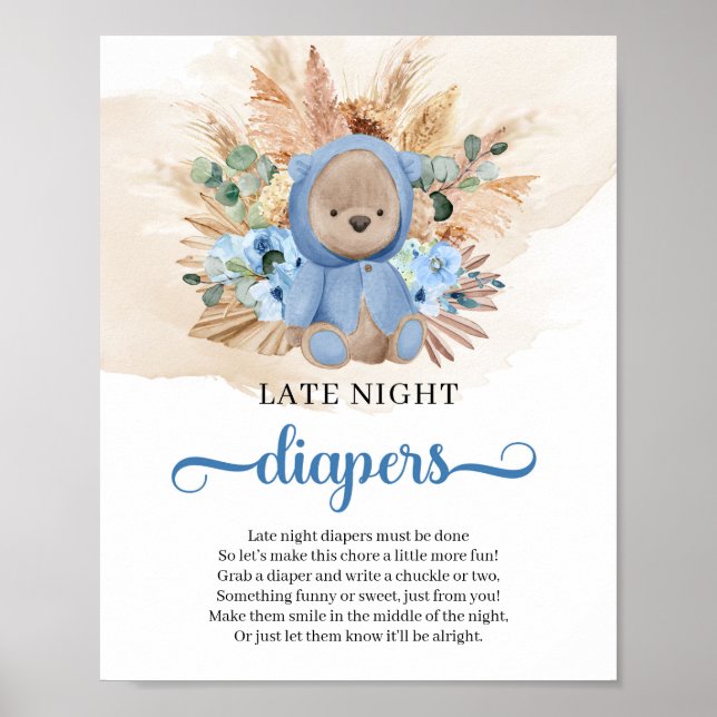 Boho tropische Teddy Bär Spate Night Diapers Spiel Poster (Vorne)