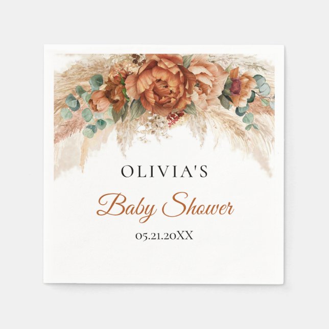 Boho tropische Terracotta Bordeaux Roste Babydusch Serviette (Vorderseite)