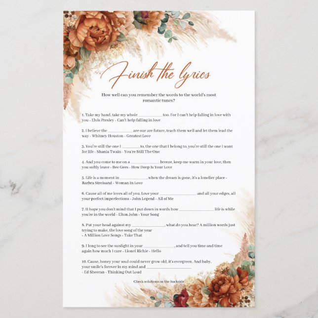 Boho tropische Terracotta Pampas Finish the Lyric (Vorderseite)