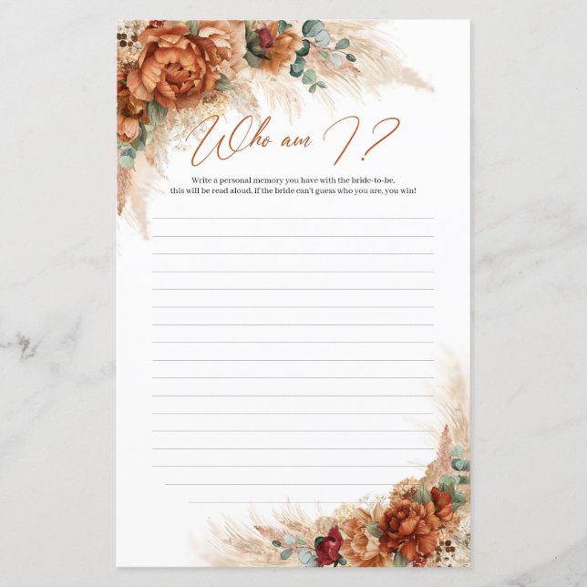 Boho tropische Terracotta Pampas rosty Who I (Vorderseite)