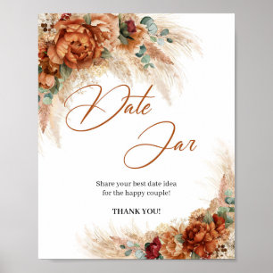 Boho tropisches kupfernes Blumen- Pampasgras Datum Poster