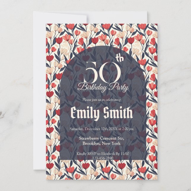 Boho Tulip Floral Birthday Einladung (Vorderseite)