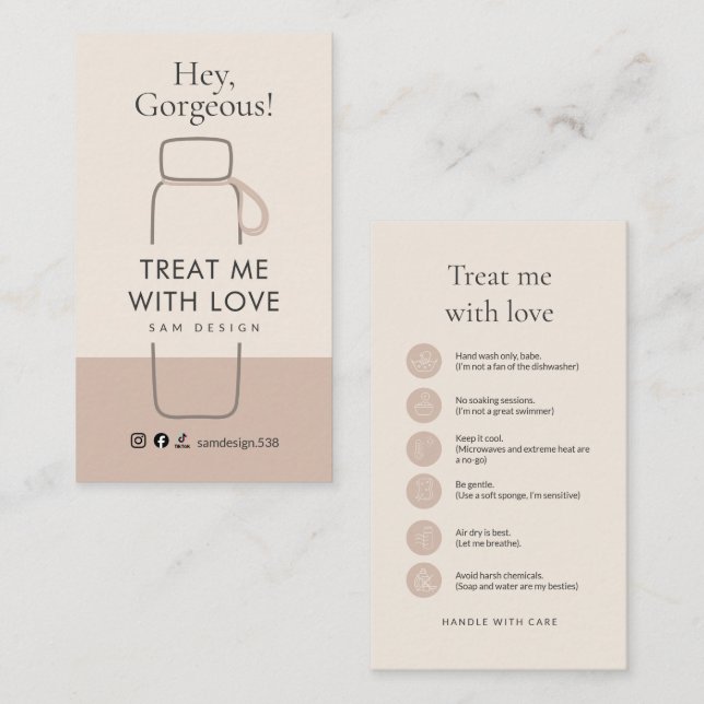 Boho Tumbler Care Card Social Media Handle Visitenkarte (Vorne/Hinten)