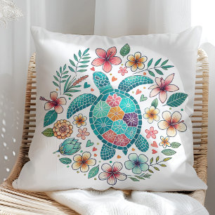 Boho Türkis Blumen Meeresschildkröte - Küste  Kissen