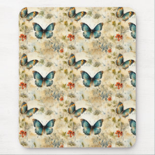 Boho Türkis Schmetterling Botanischer Garten Druck Mousepad