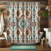 Boho Türkis Western Duschvorhänge, Home Decor