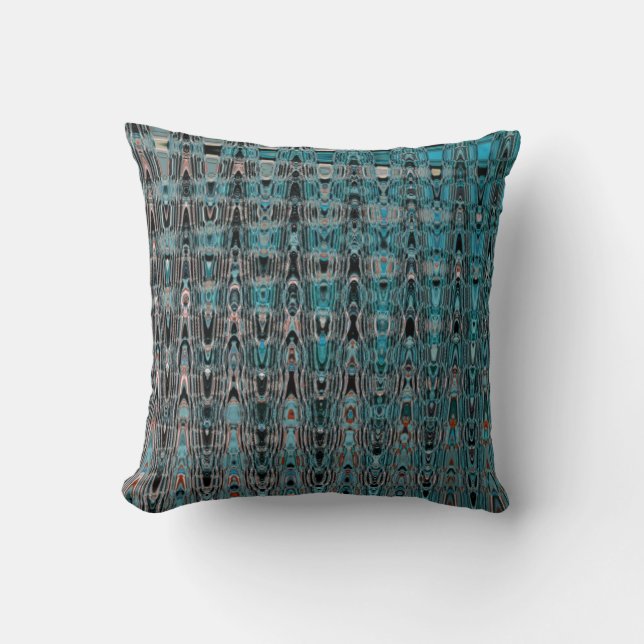 Boho Turquoise Black Gray Millefiori Zig Zag Kissen (Vorderseite)