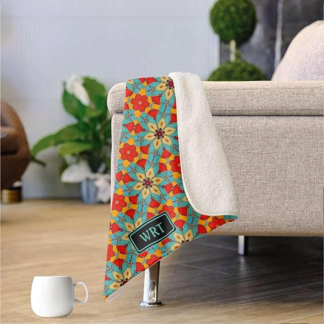 Boho Turquoise Blume Retro Glasfliesen schön Sherpadecke (Von Creator hochgeladen)