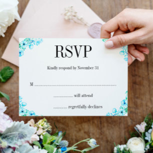 Boho Turquoise Poppies und Ferns Wedding RSVP Karte