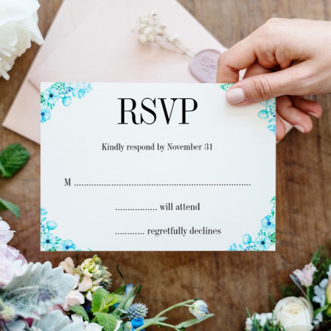 Boho Turquoise Poppies und Ferns Wedding RSVP Karte (Von Creator hochgeladen)
