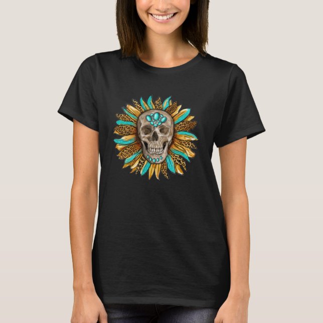 Boho Turquoise skull sunflower turquoise Gypsy Sou T-Shirt (Vorderseite)