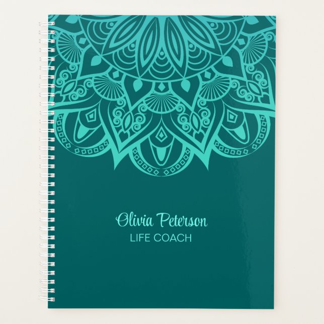 Boho Turquoise und Aquamarin Mandala Life Coach Pl Planer (Vorderseite)