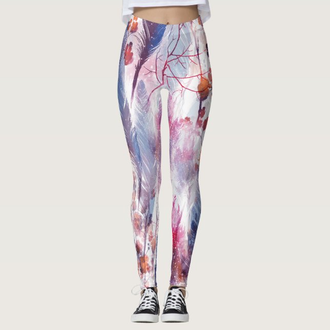 Boho Twigs and Feathers: Modernes Kunstwerk Leggings (Vorderseite)
