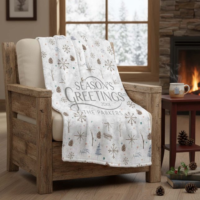 Boho Twigs & Pinecone Weihnachtsausweis986 Fleecedecke (Von Creator hochgeladen)