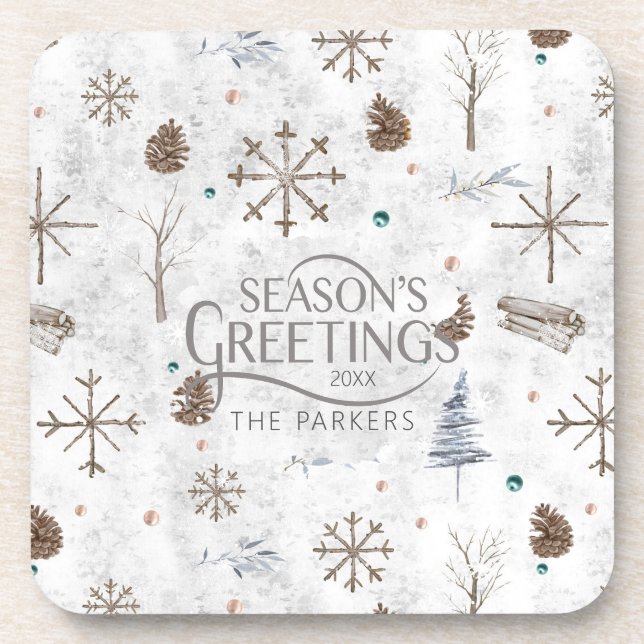 Boho Twigs & Pinecone Weihnachtsausweis986 Getränkeuntersetzer (Vorderseite)