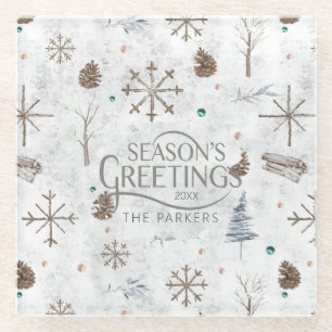 Boho Twigs & Pinecone Weihnachtsausweis986 Glasuntersetzer