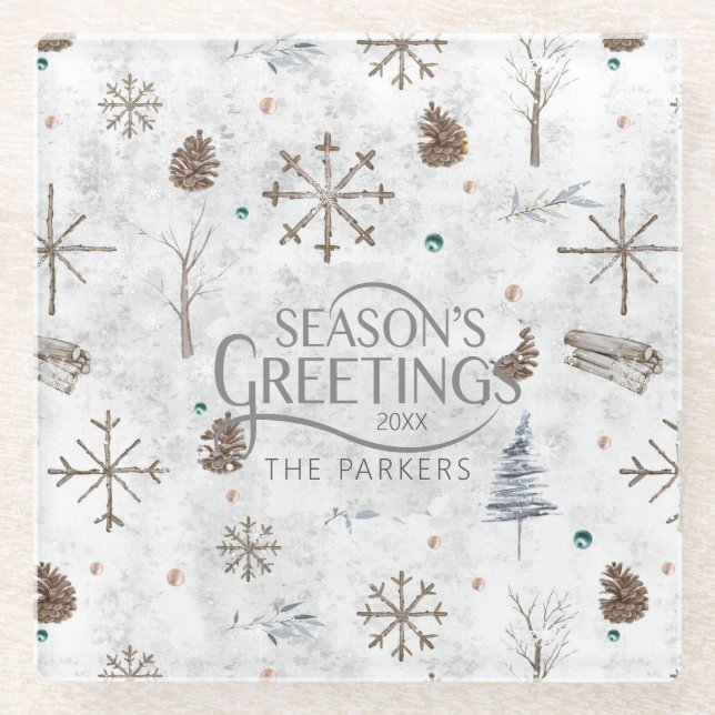 Boho Twigs & Pinecone Weihnachtsausweis986 Glasuntersetzer (Vorderseite)