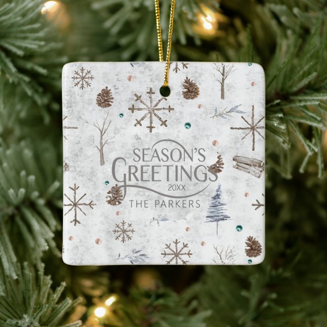 Boho Twigs & Pinecone Weihnachtsausweis986 Keramikornament (Baum)