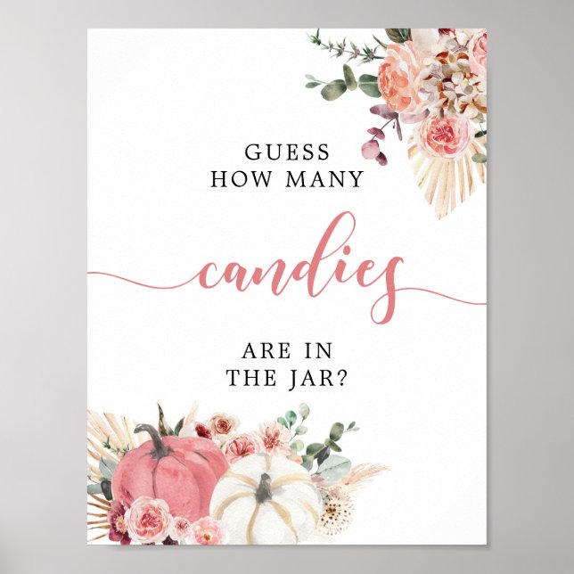 Boho Twin Pink White Pumpkin Baby Dusche Wie viele Poster (Vorne)