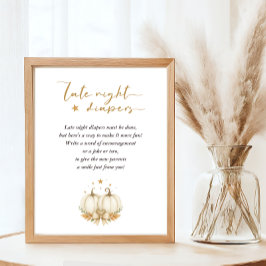 Boho Twin Pumpkins Baby Shower Late Night Diapers Poster