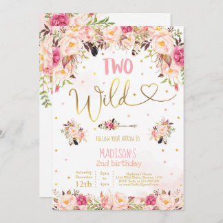 Boho Two Wild Birthday Einladung Watercolor Boho