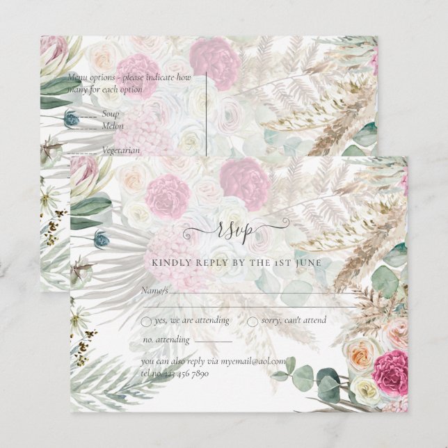 BOHO UAWG Pink Pampas Grass Wedding Postkarte (Vorne/Hinten)