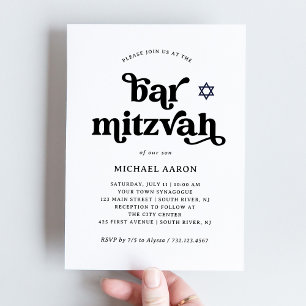 Boho und Retro Black und White Bar Mitzvah Einladung